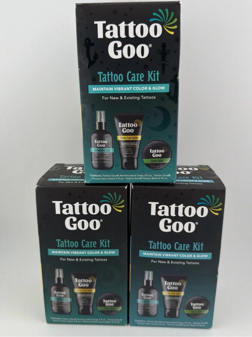3 Tattoo Goo Care Kits Antimicrobial Cleansing Soap Lotion Salve In Each Box